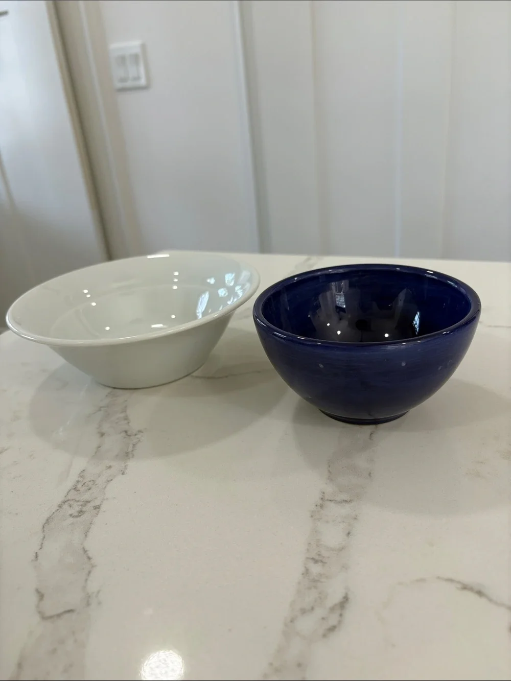 Assorted White Ceramic Bowls with Blue Accent Bowl - Lot of 5